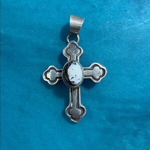 Silver Cross Pendant with white buffalo Stone